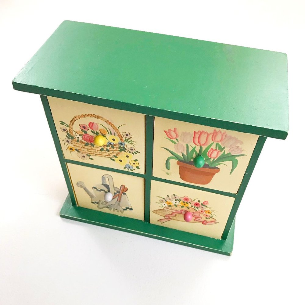 VINTAGE Cozy Cottagecore Storage Cabinet 4 Drawer Stationary BuJo Hand Painted